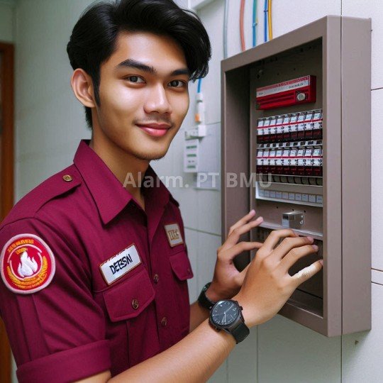 Teknisi sedang Memasang Panel Fire Alarm