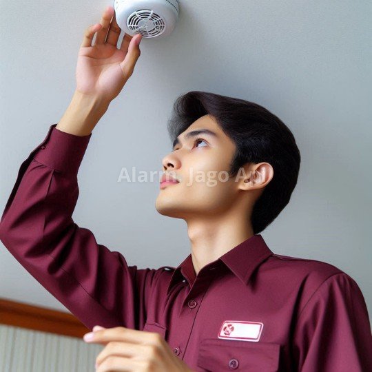 Teknisi sedang Memasang Smoke Detector