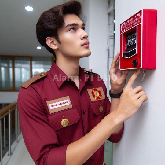 Teknisi sedang Memasang addressable fire alarm system